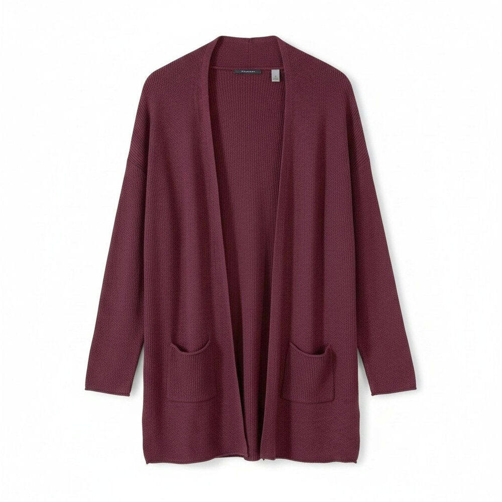 T TAHARI Womens Cashmere Blend Open Front Cardigan Burgundy Small with Flaw Cozy